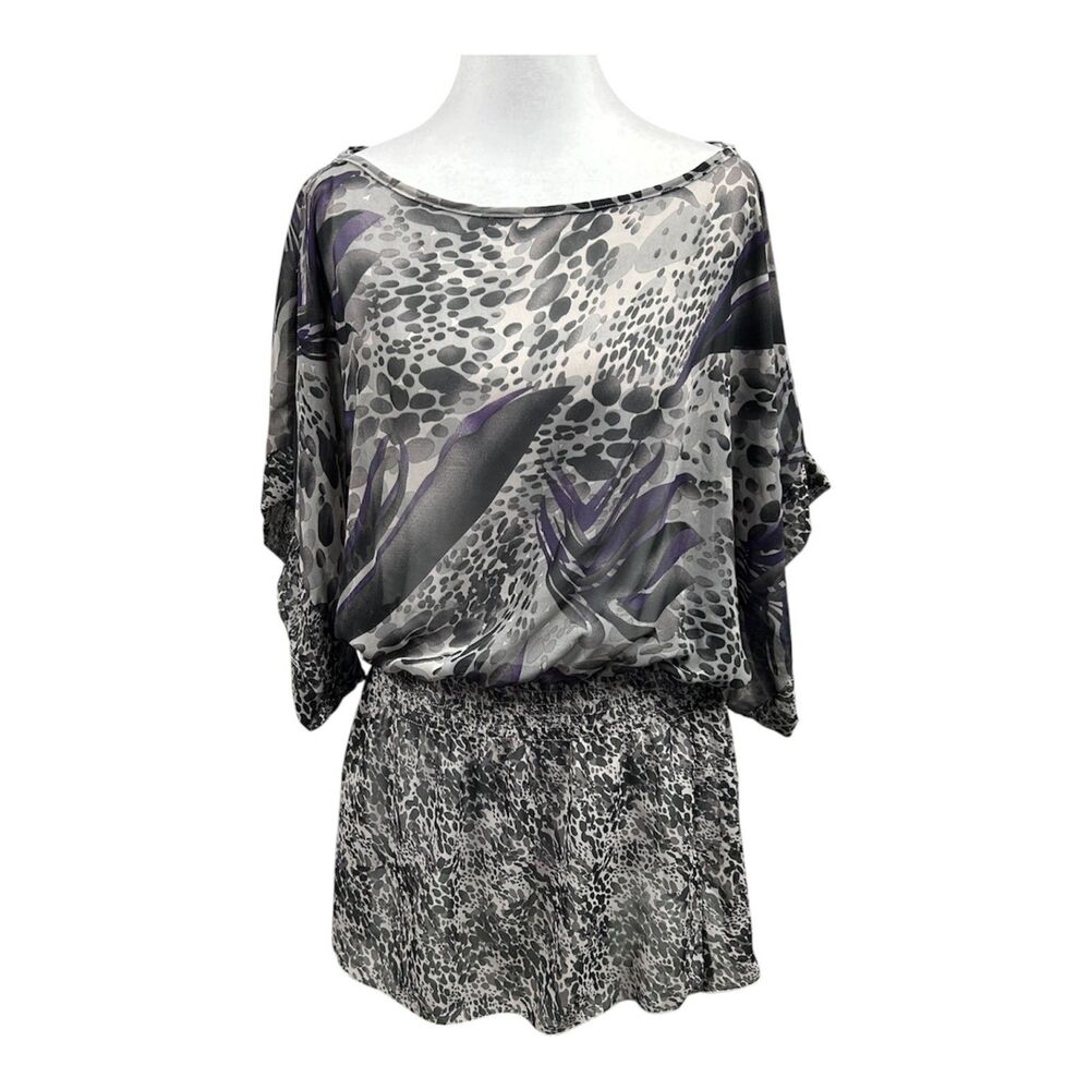 Miley Cyrus Max Azria Y2K Smocked Waist Dolman Sleeve Blouse Sz L Gray
